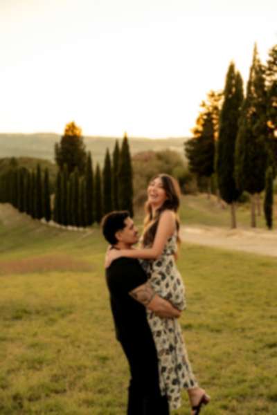Panoramic Tuscany Proposal at Twilight Among the Cypress Trees